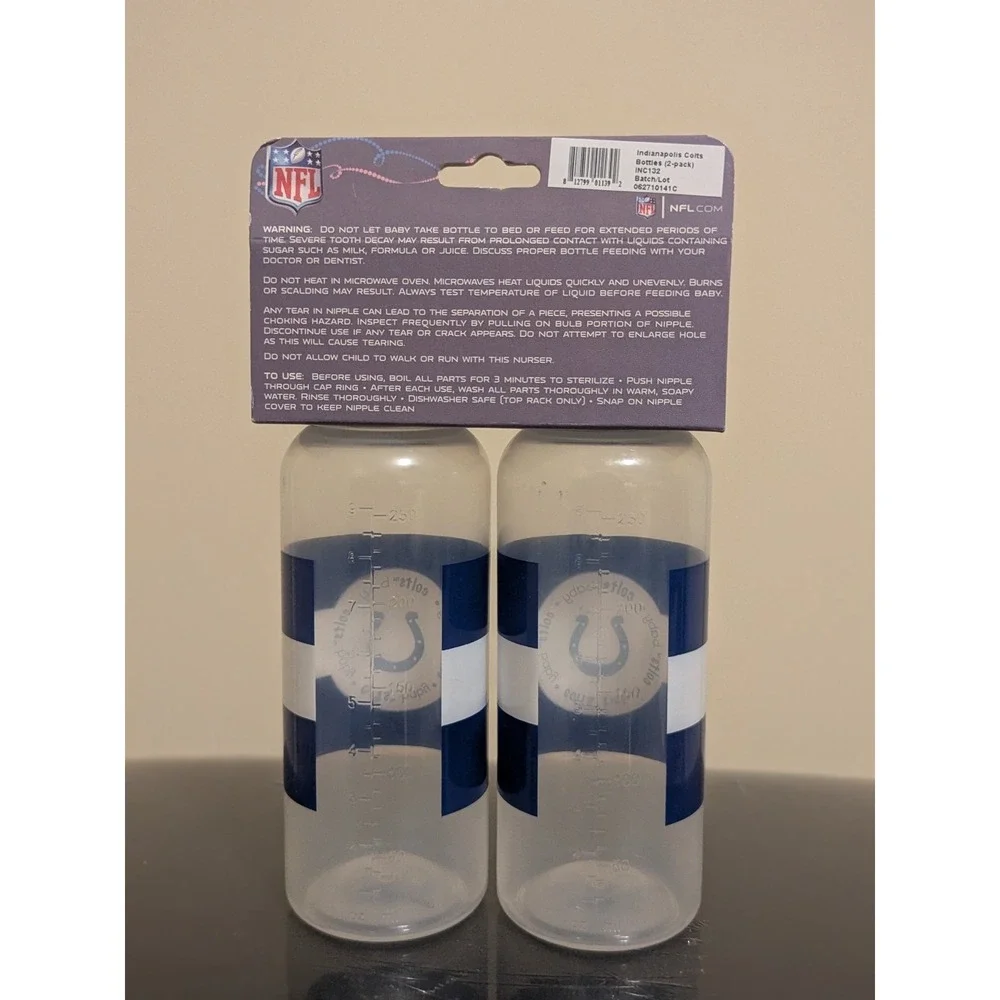 Official NFL Baby Bottles 9‎ oz Indianapolis Colts 2 Bottles